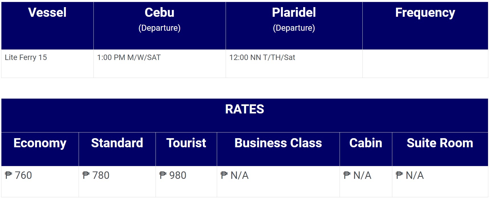 Lite Ferries Cebu-Plaridel Schedule and Fares