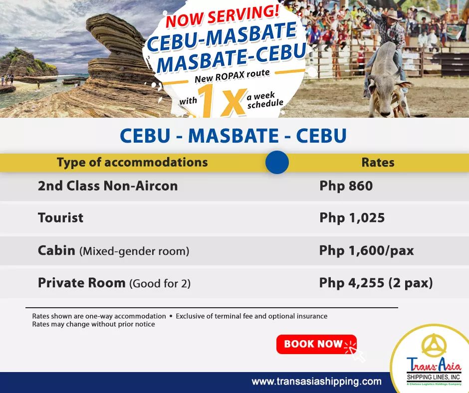 Trans-Asia Cebu-Masbate Accommodations and Fare Rates