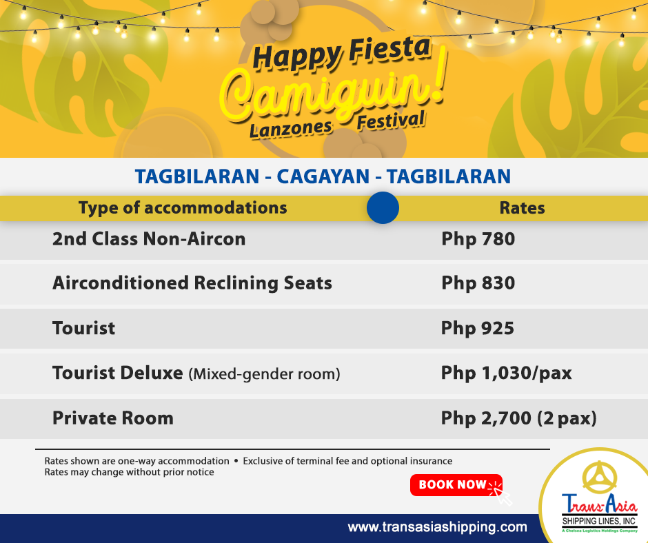 Trans-Asia Tagbilaran-Cagayan de Oro Fare Rates