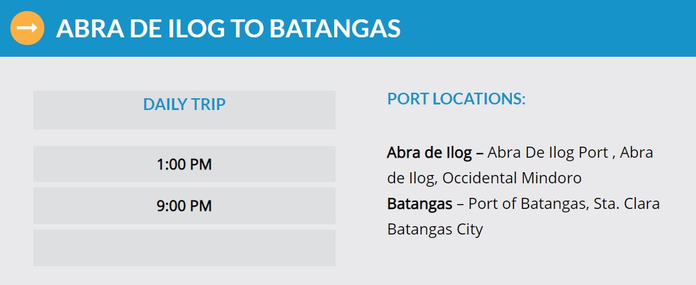 Starlite Ferries Abra de Ilog to Batangas Ferry Schedule