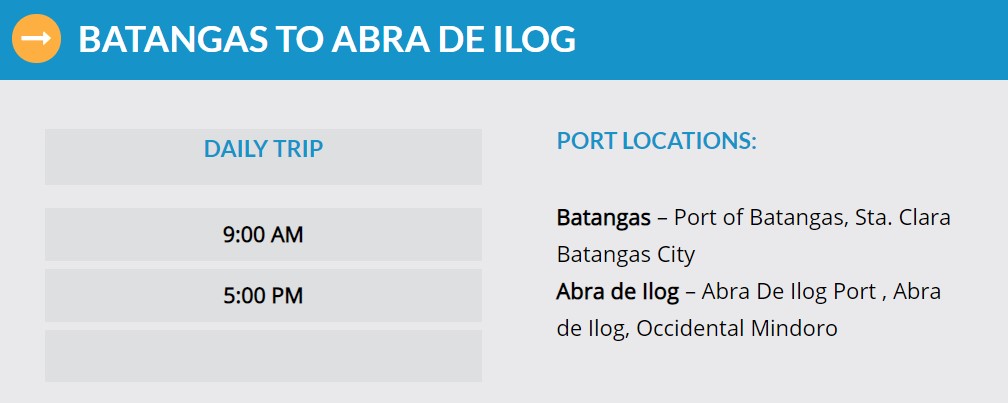 Starlite Ferries Batangas to Abra de Ilog Ferry Schedule