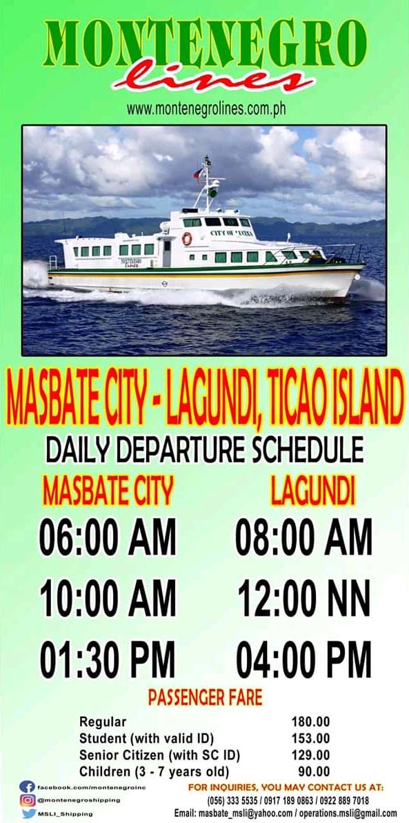 Montenegro Lines Masbate-Lagundi Ferry Schedules and Fares