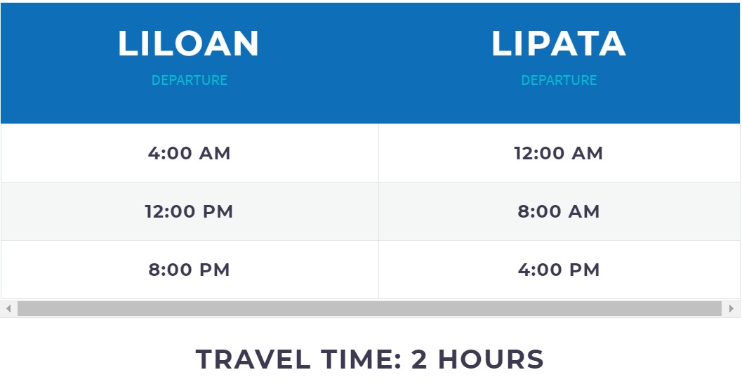 FastCat Liloan-Lipata Schedule and Travel Time